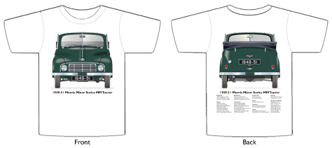 Morris Minor Tourer Series MM 1949-51 T-shirt Front & Back